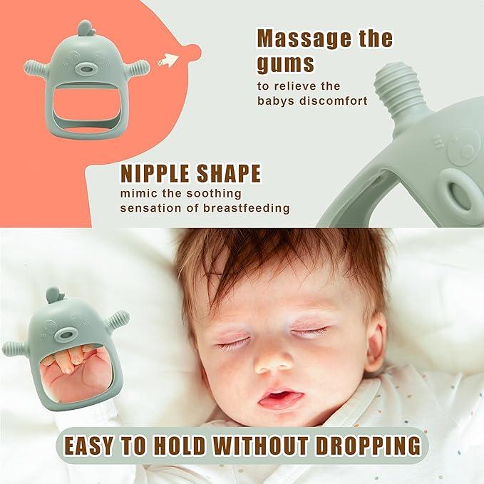 Baby Fruit Feeder & Breastmilk Popsicle Mold Set – 3 Pack Silicone Teething Relief Kit with Food Feeder Pacifier, Freezer Tray with Lid & Baby Teether (Pea Green)
