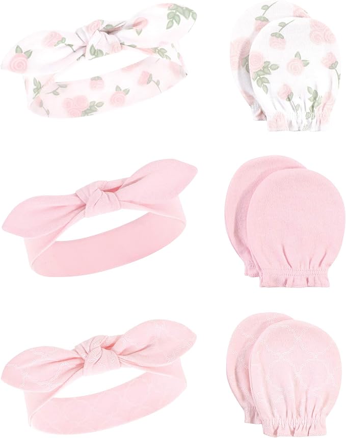Hudson Baby baby-girls Cotton Headband and Scratch Mitten Set