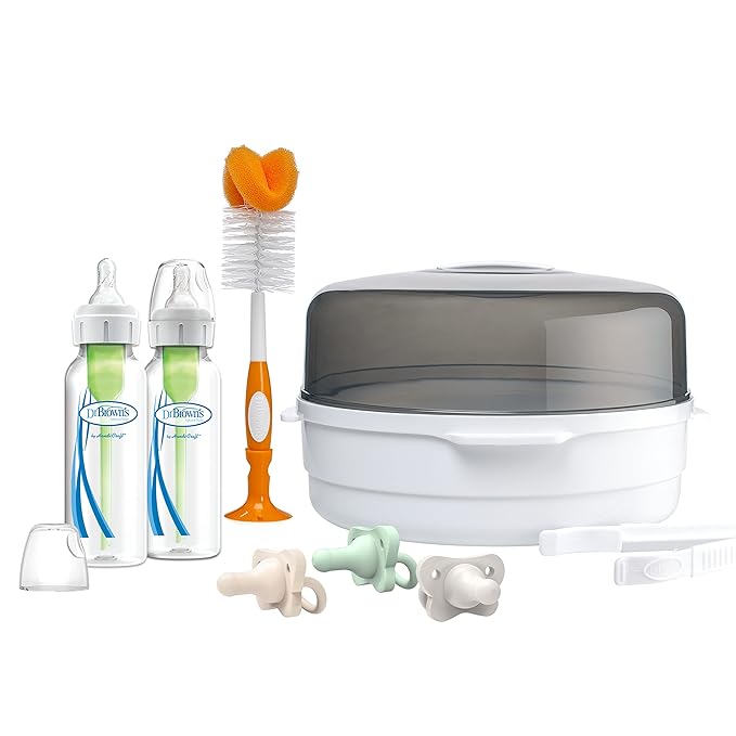 Dr. Brown's Natural Flow Anti-Colic Options+ Microwave Sterilizer Gift Set with HappyPaci Pacifiers