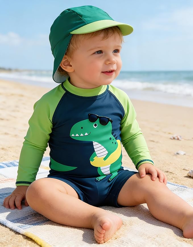 ADUKIDE Baby Boys Swimsuit Summer Beach Rash Guard Swimwear One Piece Sunsuit with Sun Hat 3-24 Months