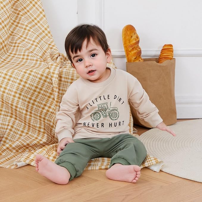 Toddler Baby Boy Fall Winter Outfits Tractor Print Long Sleeve Sweatshirt Pants Set Kids Sweatsuit Clothes