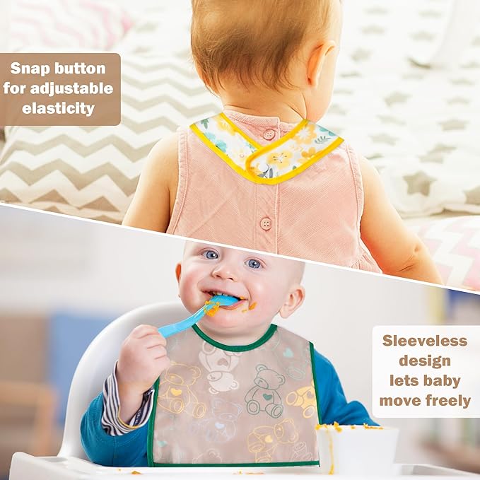 R HORSE 5Pcs Baby Bibs Set Toddler Bibs with Crumb Catcher Pocket & Snap Button Waterproof Baby Feeding Bibs for 6-24 Months