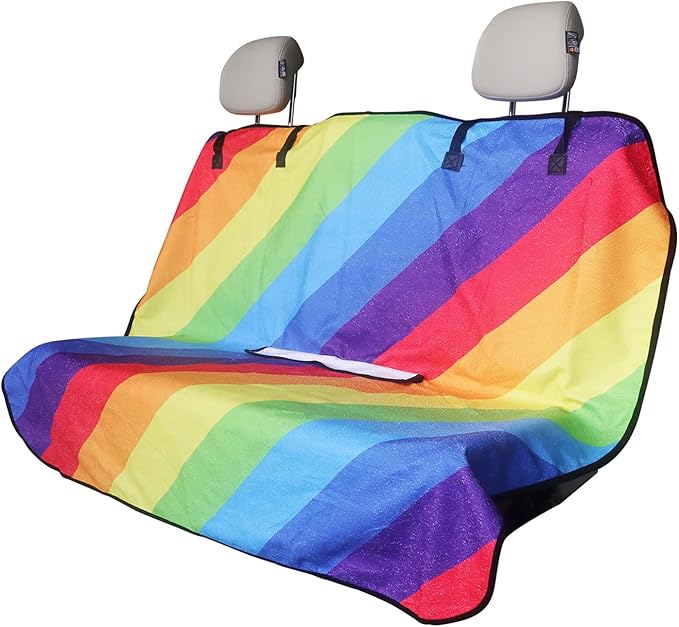 Back Seat Cover Protector for Dogs and Kids, Universal Waterproof Towel Rear Bench Seat Cover for Car, Truck, Van & SUV, Machine-Washable Backseat Car Covers (Rainbow, 1pcs Rear Seat)