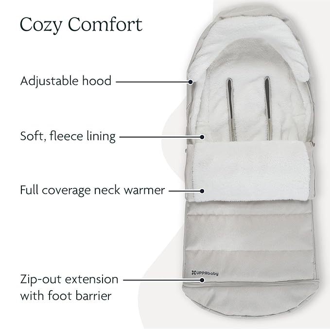 UPPAbaby CozyGanoosh Footmuff - Easily Attaches to UPPAbaby Strollers + RumbleSeat - Ultra-Plush, Weather-Proof - Winter Stroller Cover - Savannah (Pearl Gray Jacquard)