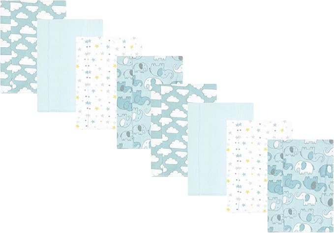 Hudson Baby Cotton Poly Flannel Burp Cloths Multipack, Boy New Elephant 8-Pack, One Size