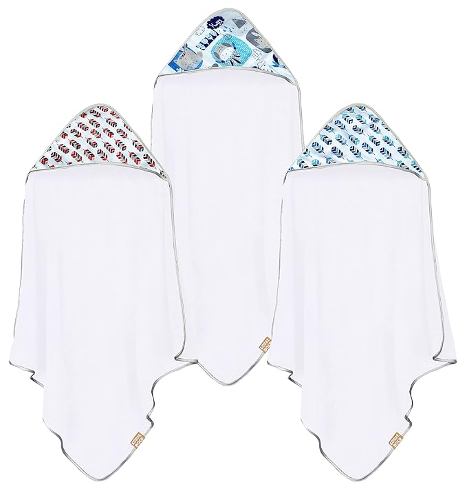 CORAL DOCK 3 Pack Baby Hooded Bath Towel Sets, Ultra Absorbent Baby Essentials Item for Newborn Boy Girl, Baby Bath Shower Towel Gifts for Infant and Toddler - Neutral Feather Jungle