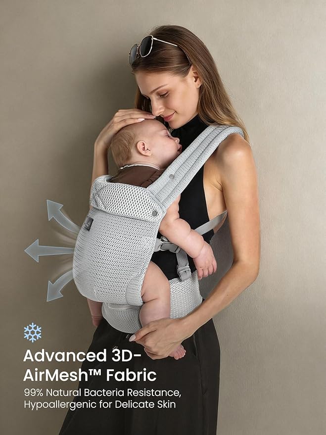 GROWNSY Baby Carrier Newborn to Toddler, Lightweight Ergonomic 7-44 lbs Newborn Carrier with Head Support, Easy to Wear Hands Free Infant Carrier for 0-36 Months, Gray Air Mesh