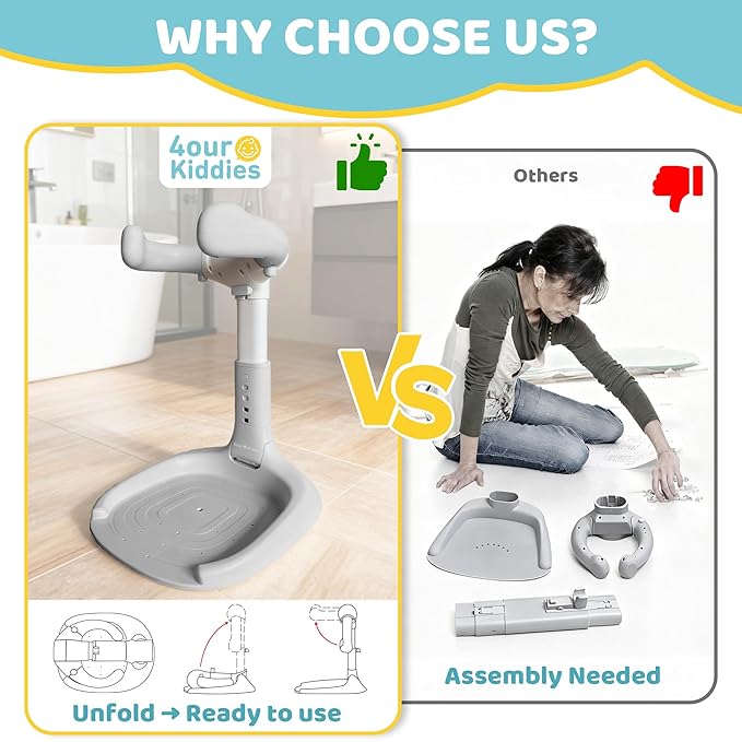 Foldable Baby Shower Standing Support for Toddlers & Infants 8-36 Months, No Setup Anti-Slip Bath Stand Holder, Adjustable Height, Portable Travel & Storage, Easy Clean - 4our Kiddies(Grey)