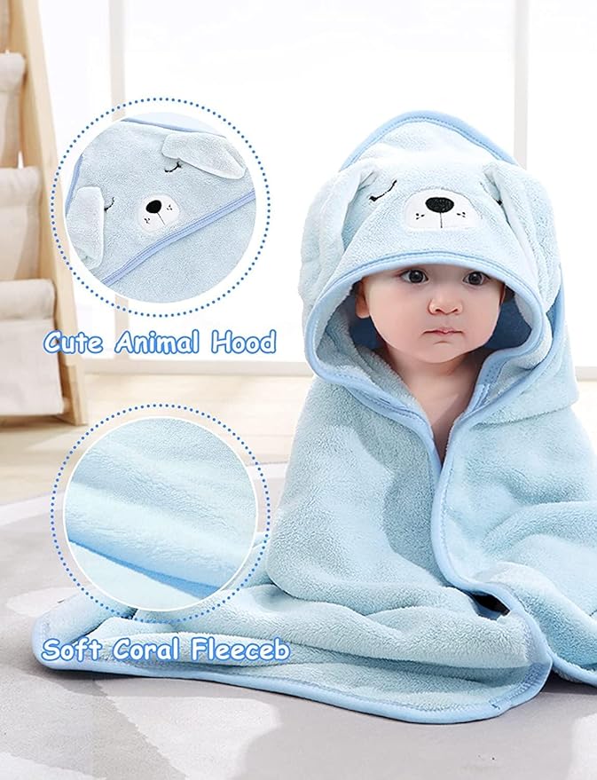 2 Pack Hooded Baby Towel - Premium Soft Bath Towel for Bathtub for Babie, Newborn, Infant - Ultra Absorbent, Natural Baby Stuff Towel for Boy and Girl (White & Blue)
