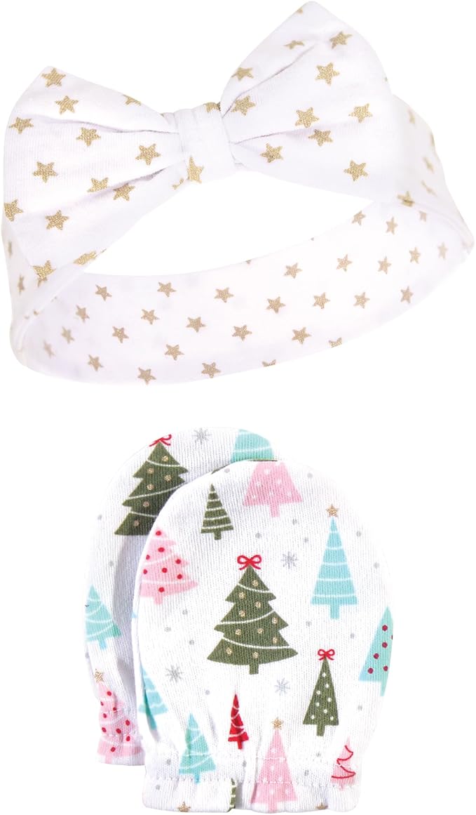 Hudson Baby baby-girls Cotton Headband and Scratch Mitten Set