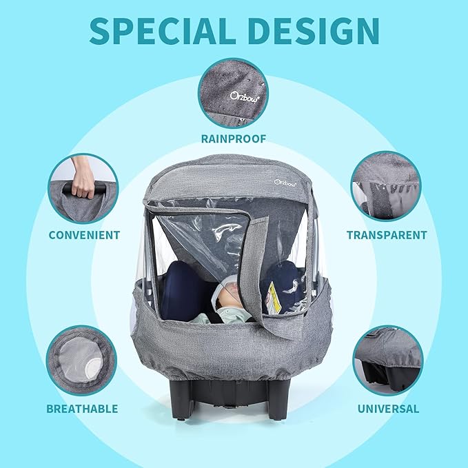 Car Seat Rain Cover, Compatible with Doona Infant Car Seat Stroller, Universal Rain Cover with Window for Waterproof, and Windproof, Breathable Baby Travel Weather Shield Stroller Accessories, Gray