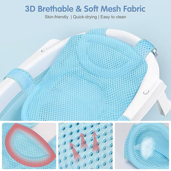 Colorlife Baby Bath Seat Support Net Infant Bathing Seat Support Mat, Adjustable Comfortable Non-Slip Five-Pointed Baby Shower Net Bathtub Sit Up Mesh for Newborn 0-12 Months-Light Blue(No Bathtub)