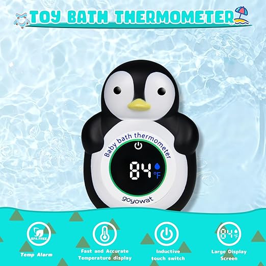 Baby Bath Thermometer, Floating Penguin Toy - Baby Bathing Safety Monitor, Cold and Warm Dual Zone Color Code, Real-time Water Temperature Sensor, Detachable Floating Toy, Special Supply for Maternal