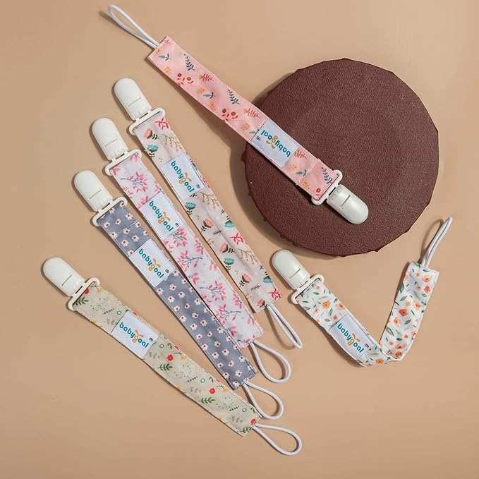 babygoal Floral Pacifier Clips, 6 Pack Binky Paci Holder Clips Leashes Fits Most Pacifiers and Binkies for Baby Girl & Boy Gift 6PS21