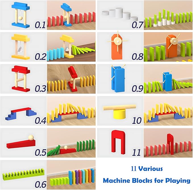 Migargle 1200 PCS Wooden Dominoes Set with 11 Extra Add-on Domino Blocks & Storage Bag - Bulk Dominos Racing Game for Kids | Educational Domino's-Themed Toy