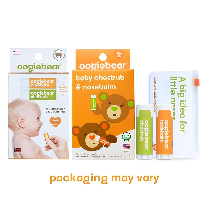 oogiebear Organic Nourishing Nose to Toe & Breathing Rub Balms - Naturally Soothing, Gentle Moisturizer, On-The-Go Size with Travel Pouch - 0.5 oz, Safe for Infants, Doctor Made