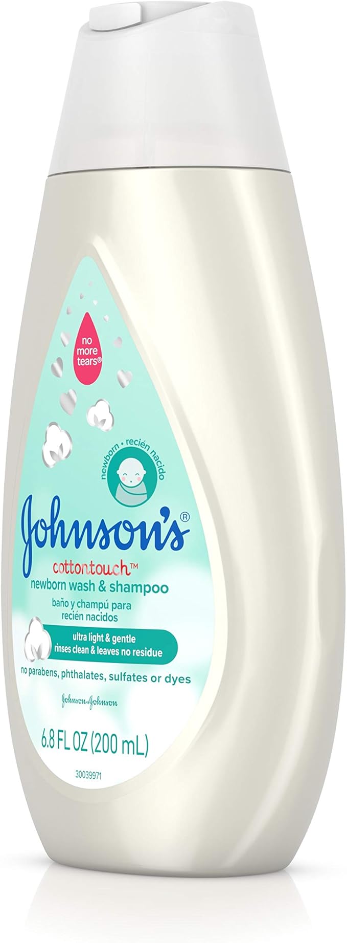 Johnson's CottonTouch Newborn Baby Wash & Shampoo, Made with Real Cotton, 6.8 fl. oz
