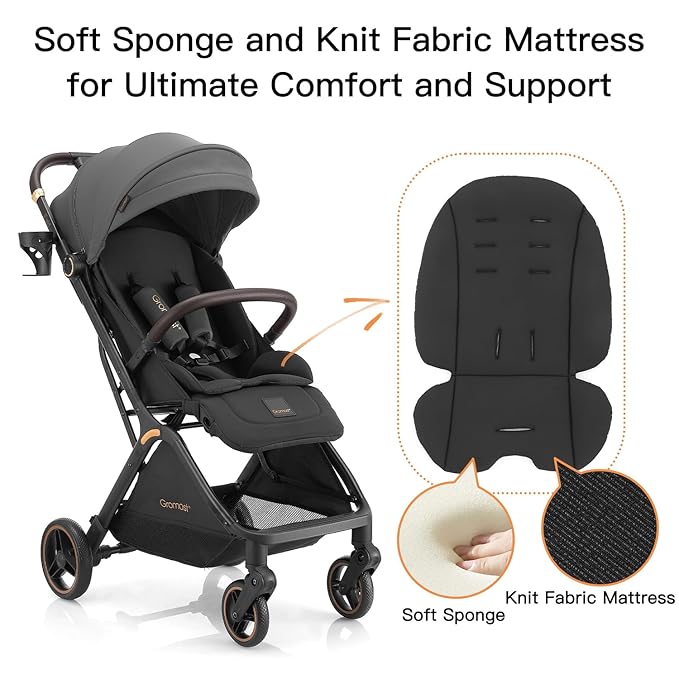 Gravity Folding Baby Stroller - Portable Travel Toddler Stroller w/Adjustable Backrest, Canopy, Footmuff & Cup Holder, Lightweight and UV Protected, One-Hand Automatic Folding - Dark Gray