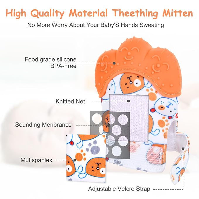 Vicloon 2Pack Silicone Teething Mitt, Soothing Infant Teething Mitten Pain Relief, Prevent Scratches Glove, Safe Silicone Teething Toys for 0-12 Months