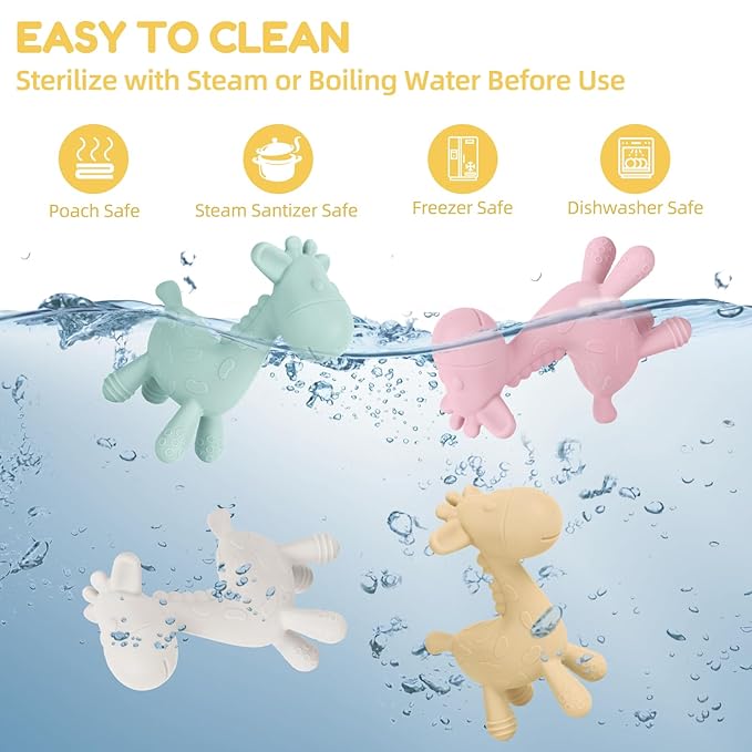 TYRY.HU Baby Teething Toys for Babies 0-6 6-12 Months,BPA Free Silicone Giraffe Teethers Toys, Soft-Textured Chew Toys, Montessori Sensory Toys for Boys Girls Teething Relief, 4 Pack
