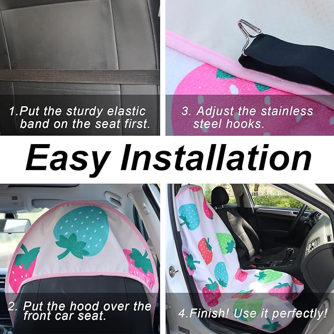 Sweat Towel Car Seat Cover Protector Front Seats for Gym Workout, Running, Swimming, Beach and Hiking, Waterproof Universal Seat Cover for Car, Truck, Van & SUV (Strawberry, 2pcs Front Seat)
