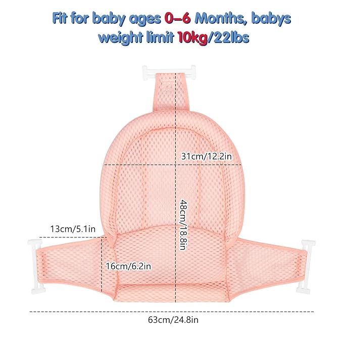 Colorlife Baby Bath Seat Support Net Infant Bathing Seat Support Mat, Adjustable Comfortable Non-Slip Three-Pointed Baby Shower Net Bathtub Sit Up Mesh for Newborn 0-12 Months-Dusty Pink(No Bathtub)