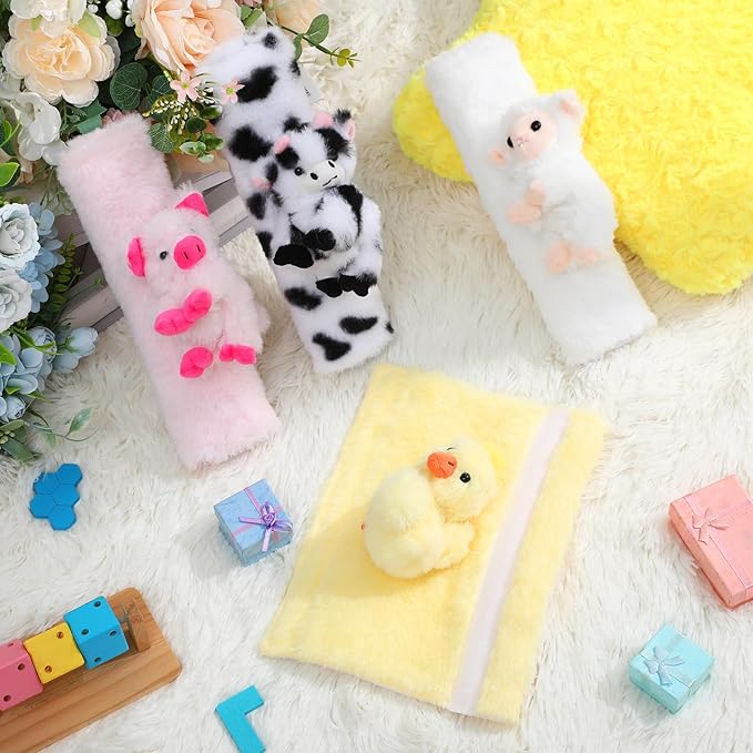 4 Pcs Animal Car Seat Belt Covers Plush Seatbelt Strap Cover Soft Seatbelt Shoulder Pads Seat Belt Cushion Decorative Padded Vehicle Accessory for Kids Adults(Farm)