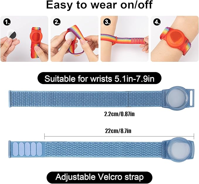 Kids Wristband Compatible with Apple AirTag, Protective Case for Air Tag GPS Tracker Holder with Nylon Bracelet, Adjustable Anti Lost Watch Band for Toddler Child Elder(Pink&Blue)