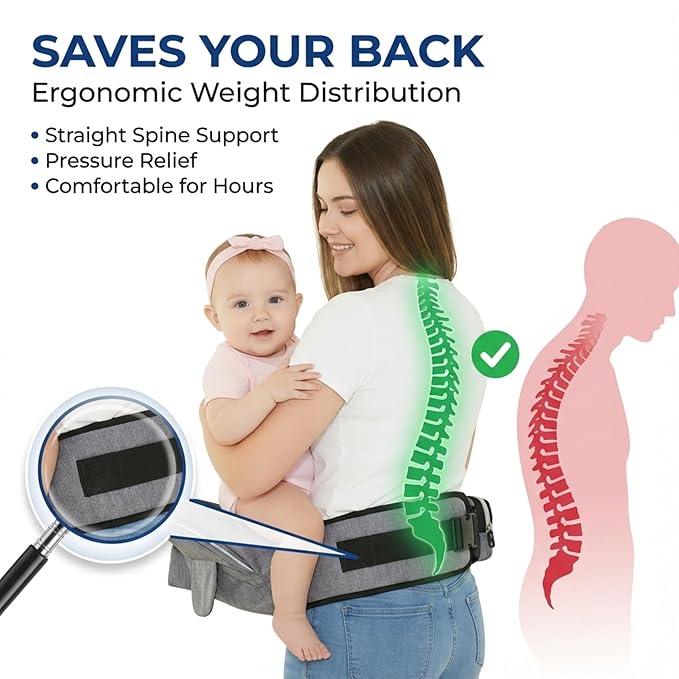 8-in-1 Toddler Hip Carrier for Baby with Extender, Certified Multi Position Baby Hip Carrier Seat for Newborns, Upto 45 Lbs Baby Side Carrier with Safety Buckles, Non-Slip Seat, Storage Pocket, Gray