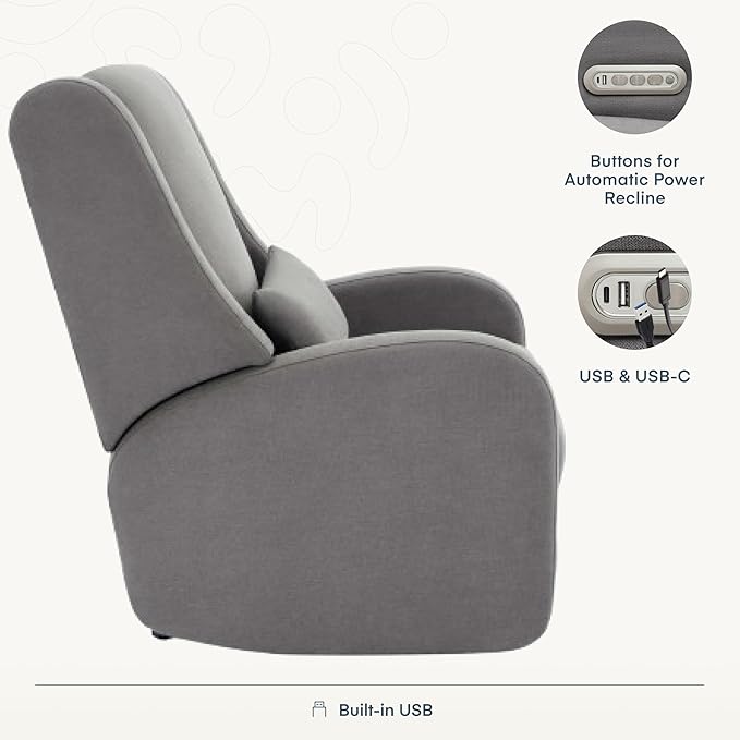 Nurture& The Charleston Wingback – Power Reclining Glider for Nursery – Ergonomic Chair with Stain-Resistant Fabric & Built-in Charging Port – Modern Baby Room Essential
