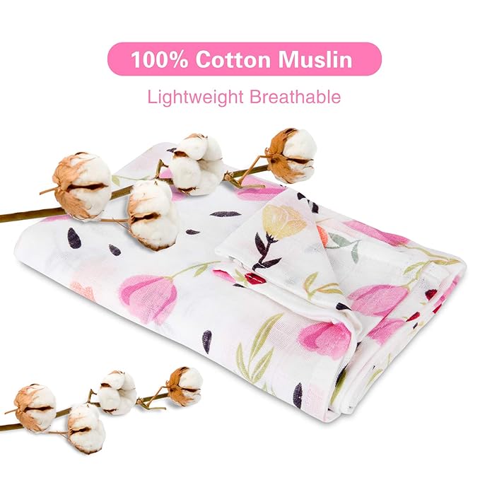 Muslin Baby Car Seat Canopy, Metplus Infant Carseat Cover - Extra Wide Universal Fit, Lightweight Breathable Soft for Babies Girls Shower Gift (Purple Flower)