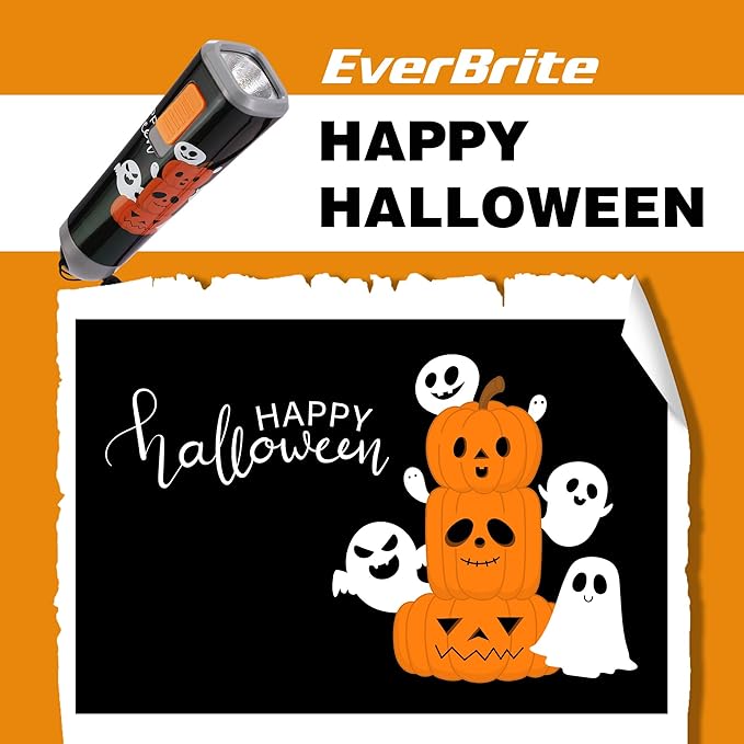 EverBrite Halloween Flashlights Halloween Gifts, Small LED Flash Light Handheld Torch with Lanyard 3AAA Battery Included, 1 Pack-Black