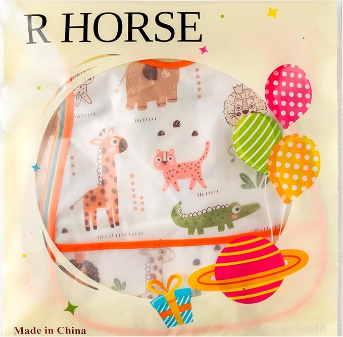 R HORSE 5Pcs Baby Bibs Set Toddler Bibs with Crumb Catcher Pocket & Snap Button Waterproof Baby Feeding Bibs for 6-24 Months