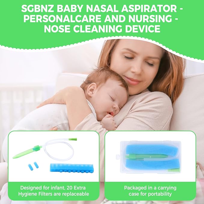 Nasal Aspirator for Baby with 20 Hygiene Filters, Reusable Infant Nose Cleaner, Easy to Use and Clean, 0+Newborn-Portable for Both Travel and Home Use-Green