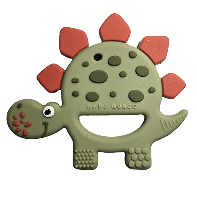 Bebe Mondo Dinosaur Baby Teething Toys 3–6 6–12 Months, Teethers for Babies 0–3–6–12 Months for Teething Relief, Baby Gift, Baby Teether Toys, Silicone Sensory Toys, Soft-Textured Infant Toys