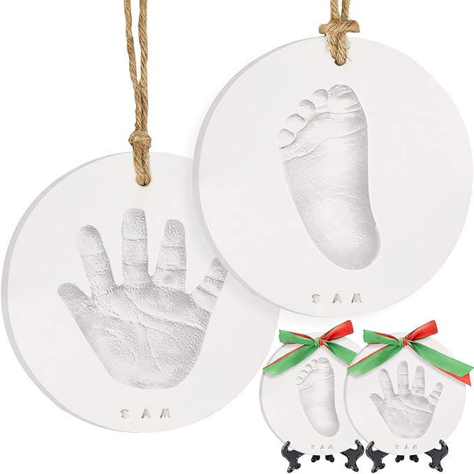Baby Hand and Footprint Kit Girls, Boys - Personalized Baby’s First Christmas Ornament Kit, Newborn Christmas Gifts for New Mom, Cute Shower Gifts,Easy to Use Handprint Ornaments(Multi-Colored Paint)