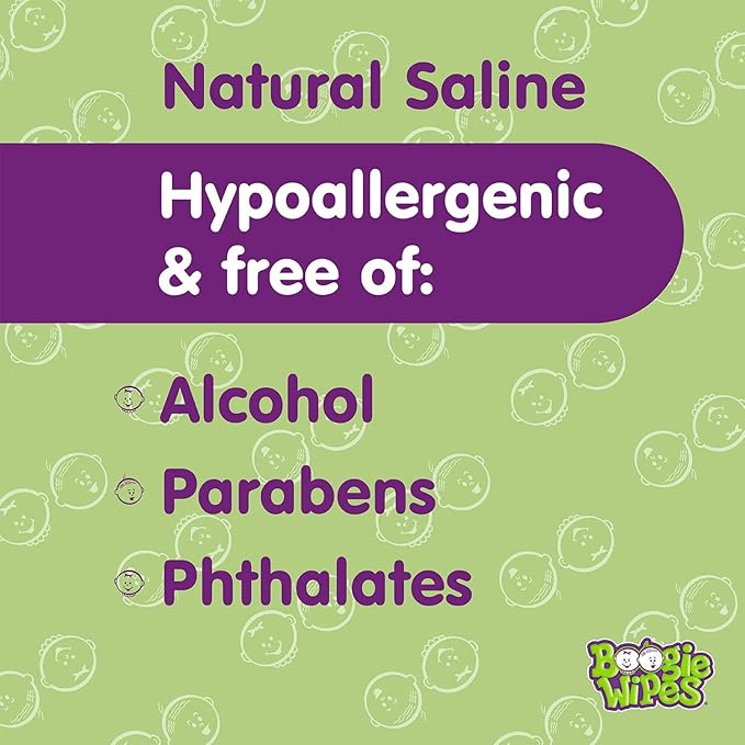 Saline Nose Wipes by Boogie, for Baby & Kids, Face, Hand & Body, Made with Vitamin E, Aloe, and Natural Saline, Grape Scent, 30 Count (Pack of 6)
