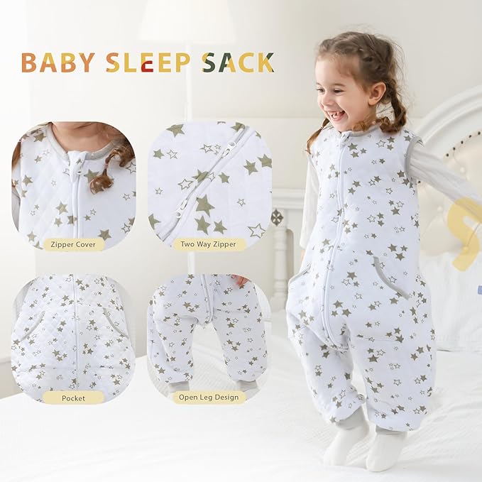 HOMEAL Toddler Sleep Sacks for 3t-5t, 1.0 TOG Sleeveless with Feet, Baby Sleep Sack