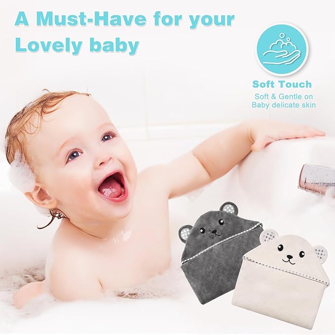 Hooded Baby Towels, 2 Pack Ultra Soft Bath Towels with Hood for Boys, Girls, Toddler, Infant, Kids - Large 31 X 31 inch Newborn Essentials (Panda)