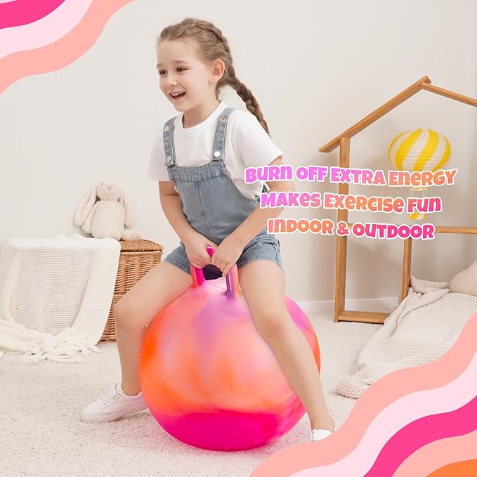 ZOOJOY Clouds Hopper Ball, Hopping Toys for Kids, 20 Inch Bouncy Ball with Handle for Boys Girls Aged 6-12, Inflatable Clouds Bounce Hopper Toy with Pump