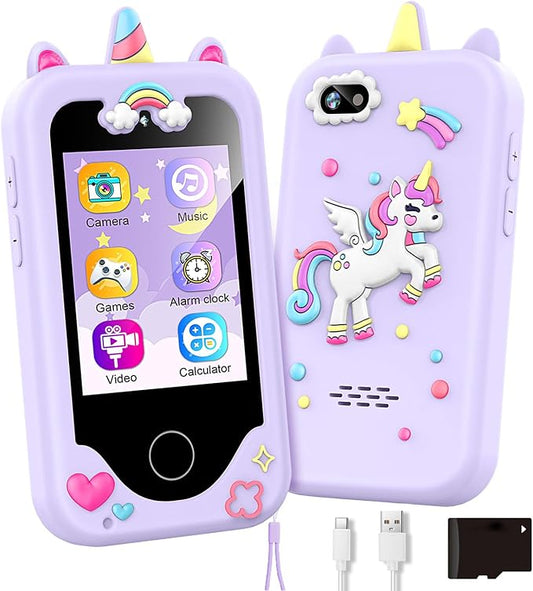 Kids Phone for Girls, Toddler Smart Phone for Girl 3 4 5 6 7 8 Years Old, Birthday Gift for Age 3-8, Pretend Play Phones with Educational Games, MP3 Music Player, Learning Toys for Boys(Purple)