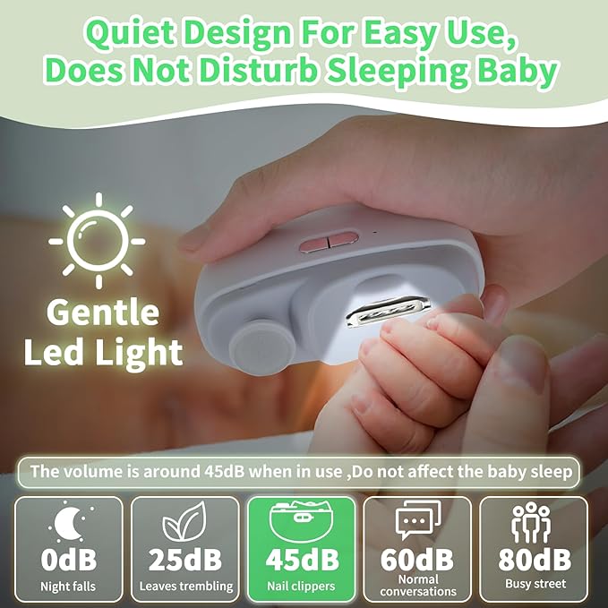 Electric Nail Clipper 3 in 1 Design, Automatic Baby Nail Trimmer Suitable for Night Lighting During Baby sleepwith Light & Featuring Two speeds Suitable for Infants, Children and The Elderly