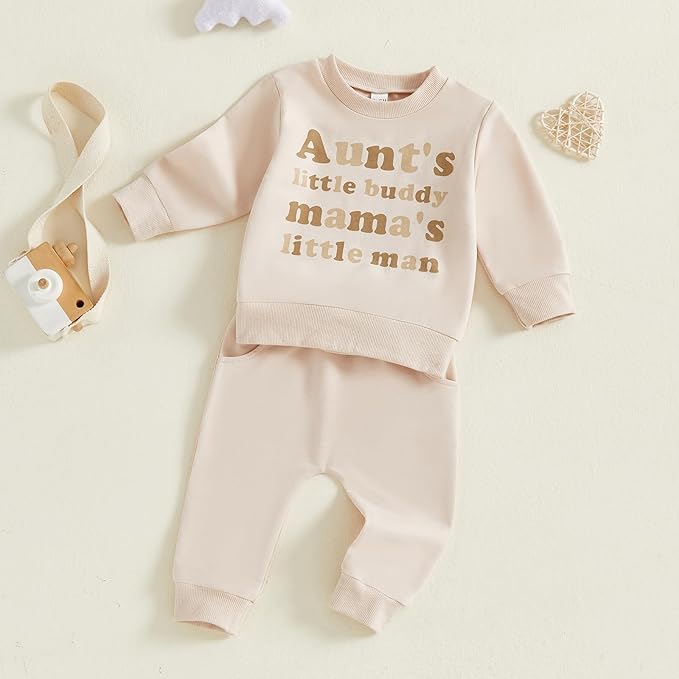 Infant Baby Boy Fall Clothes Set Funny Letter Sweatshirt Pant Outfit Toddler Winter Clothes 6 12 18 Months 2T 3T