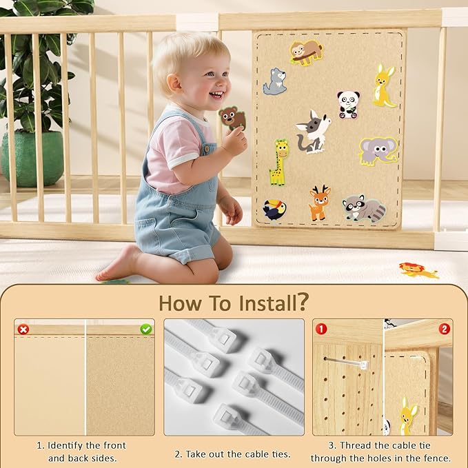 Wooden Baby Playpen,Adjustable Wooden Babies Play Pen,Portable Fence for Babies,Baby Playard Area Indoor,Easy to Assemble and Clean Toys Fence(78x53x24 Inch)