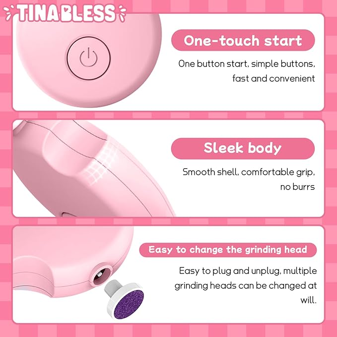 Baby Nail Trimmer Electric,Tinabless Baby Nail Clipper, 6 in 1 Baby Nail File,Nail File Baby Grooming Kit Manicure Set for Toddler or Adults(Pink)