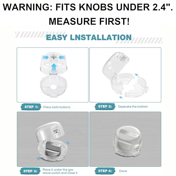 Stove Knob Safety Covers, for Knob Diameter Less Than 2.4", Press Gas Stove Knob Locks, Unlock with Two-Finger, Oven Knob Covers for Child Safety, Clear, Pack of 5