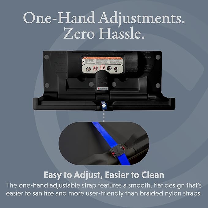 Foundations Classic Horizontal Baby Changing Station w/EZ Mount Backer Plate, Wall Mounted, One Handed Adjustable Safety Strap & Liner Dispenser, Black (100-EH-BP-02)