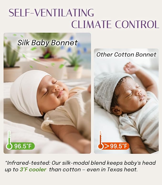 OLESILK Silk Baby Bonnet for 0-6 Months - 100% Mulberry Silk Toddler Hair Bonnet, Adjustable Night Cap for Sleeping