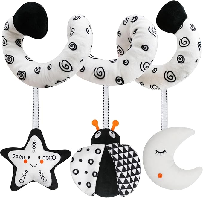 Baby Spiral Hanging Stroller and Car Seat Toys Black and White High Contrast Sensory Toy Newborn Plush Activity Toys Party Favors Quality Baby Shower Valentine's Gifts