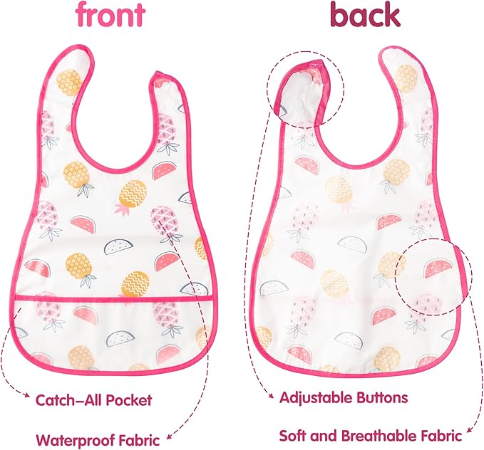 R HORSE 5Pcs Baby Bibs Set Toddler Bibs with Crumb Catcher Pocket & Snap Button Waterproof Baby Feeding Bibs for 6-24 Months